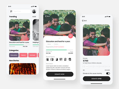 Charity App Concept adobexd app charity children clean clean design concept design disaster dribbble education flood help interface madewithxd minimal typeface xddailychallenge