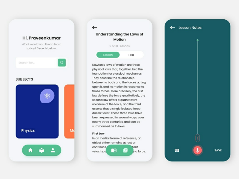 Education App subjects books search minimalist flat clean design voice trigger voice interface ui education