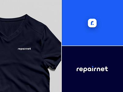 Repairnet Branding blue brand identity branding clean design flat identity logo logo design mechanic minimal r simple typeface ui