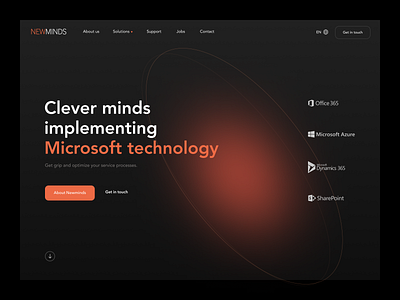 Homepage header - Newminds dark dark hero dark mode dark theme header hero homepage minimal minimal website typography ui ui design ux ux design