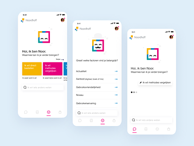 Chatbot Noor | Noordhoff app design chat chatbot clean minimal minimal app minimal design mobile app mobile interface support support app support bot