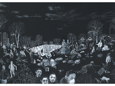 Spring 2020 black and white coronavirus covid19 derek bacon drawing gouache illustration landscape painting white on black