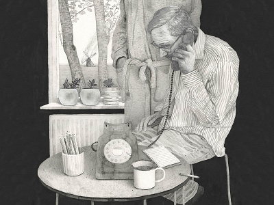 Hotline black and white derek bacon dutch illustration illustrator netherlands pen and ink pencil windmill
