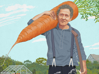 Monty Don bbc british derek bacon gardener illustration portrait vegetables