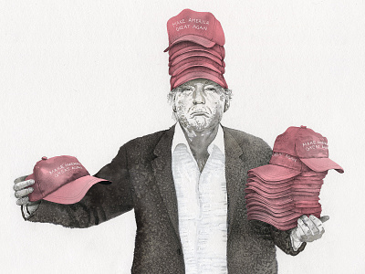 'Old Hat' — illustration for Red Publica magazine black and white derek bacon drawing editorial illustration faces illustration portrait trump