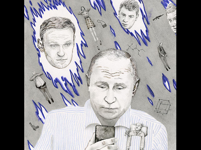Vlad the Unfriender derek bacon drawing illustration navalny pen pencil portrait putin russia