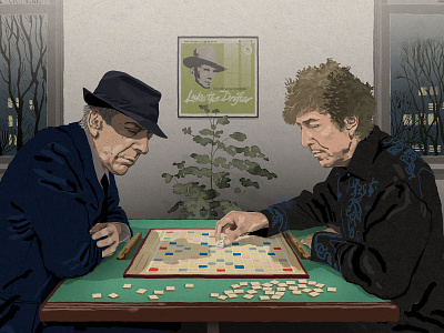 I said to Hank Williams, how lonely does it get? creativity derek bacon drawing illustration illustration of bob dylan illustration of leonard cohen portrait scrabble the act of creation