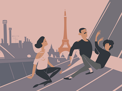 Evening in Paris bohemian character company conversation dialogue illustration paris people roofs vector woman