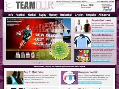 Team colours site layout sports website