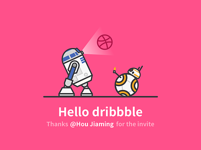 Hello Dribbble! bb8 hellodribbble r2d2 starwars thanks for invite
