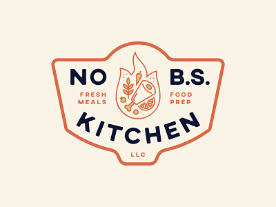 No B.S. Kitchen - Primary Badge badge badge design fire food illustration kitchen logo
