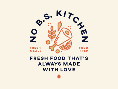 No B.S. Kitchen - Secondary Badge badge design fire flame food illustration kitchen logo design monoweight illustration