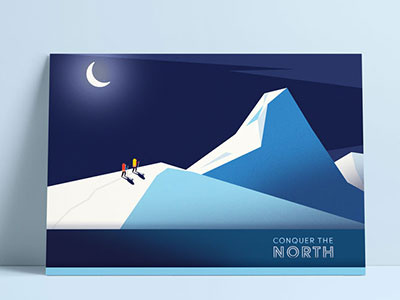 Conquer the North! adventure art direction blue color illustration landscape night outdoors typography