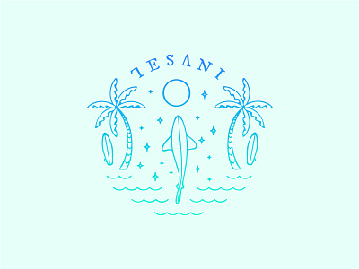 Tesani Surf circle palm palm tree palms patch seal shark stamp surf tesani waves