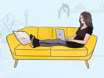 Illustration - Me in my living room design dessin drawing girl home illustration living room macbook work