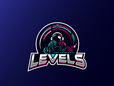 LEVELS Logo astronaut blue console creative game illustration levels logo negative space pink space vector