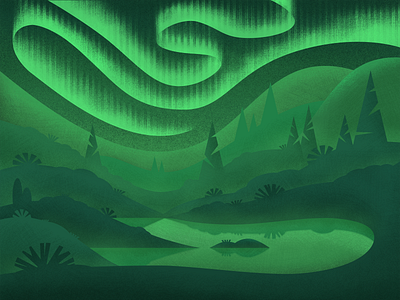 Night Landscape aurora borealis forest illustration lake landscape mountains trees truegrittexturesupply woods
