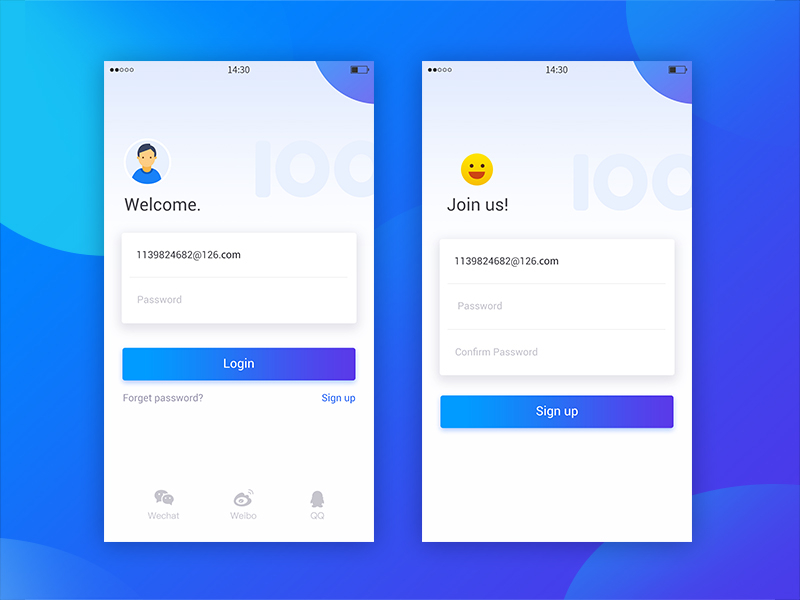 Login and registration UI by Annalulu on Dribbble