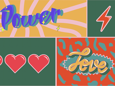 Power and love composition heart illustration lettering love power