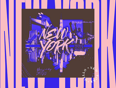 New york cities collage colors composition new york nueva york postal design stamp