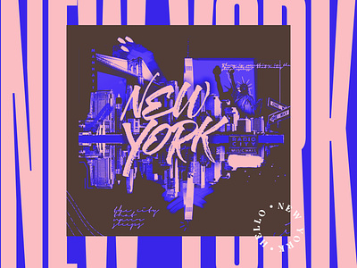 New york cities collage colors composition new york nueva york postal design stamp