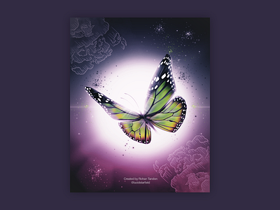 April Air butterfly clouds green green butterfly illustration light pink purple stars surreal violet