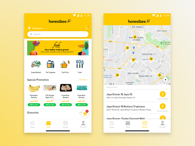 Honestbee app redesign Concept application branding clean design icon illustration layout logo maps mobile mobile apps mobile apps design ui ui design uiux user interface ux vector web design