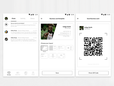Business card App concept app interface application design apps design branding businesscard design layout ui ui design uiux user interface vector