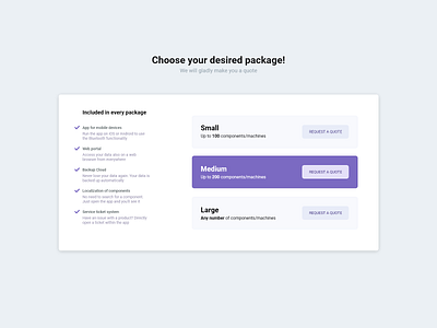 Choose your package / Pricing comparison clean compare comparison features offer package payment plans price pricing pricing page pricing plan pricing table product quote ui ux web app webdesign website