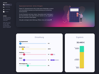 Range Slider and Stacked Bar Chart UI app ui bar chart calculator chart clean colorful dark theme dark ui euro finance left menu navigation performance range slider slider stacked ui ux web app website