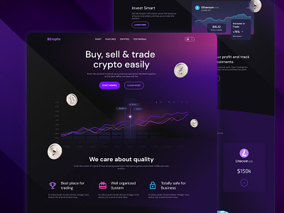 Cryptocurrency trading website bayzid bitcoin block chain blockchain colorful crypto crypto currency cryptoart cryptocurrency dark ethereum etherium mining nft overlaps token trading typography wallet website
