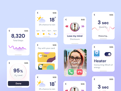 More Apple Watch Screens apple apple watch bayzid clean clock colorful fitness tracker illustration ios overlaps smartwatch tracker typography ui ux watch watch face watch os watchface wrist watch