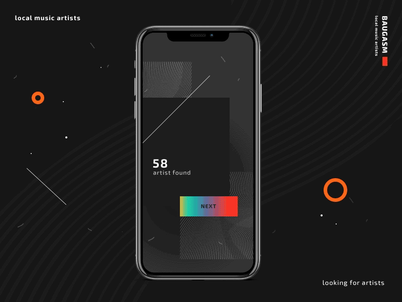 local music app-searching result animation app baugasmstyle design gradient motion motionsgraphics orange transitions ui uidesign ux