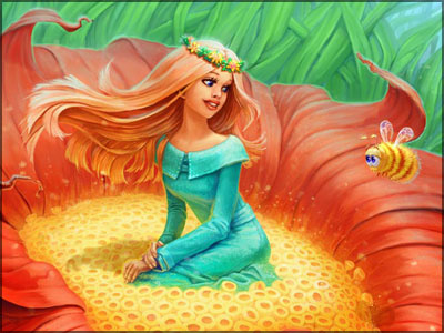 Thumbelina 2d art 2d art bee cg art cg art cover fantasy flover game girl