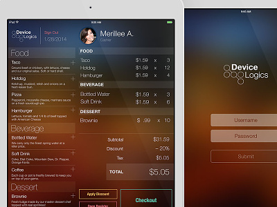 DeviceLogics iPad Mockup cashier food ios ios7 ipad login order pos register total ui ux