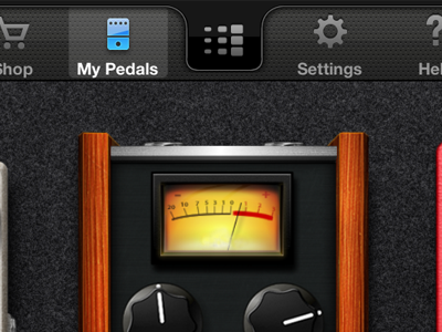 UI / Compressor Pedal app audio compressor guitar icons itunes knobs metal meter nav pedal ui vu wood