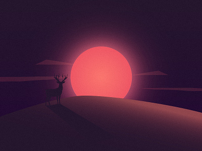 Deer Sunset deer illustrator red shine sun sunset