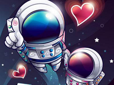 Take Off! astronauts couple illustration kitty love space vector