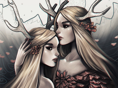 Twins antlers art drawing illustration painting twins