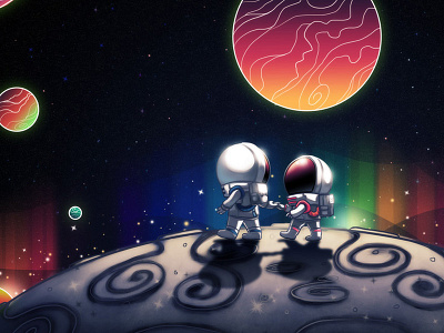 Moon Walk astronauts illustration moon planets space
