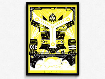 YELLOWTRON (CMYK Poster Series) animation cmyk detail illustration lettering mechanical poster print robot texture typography yellow