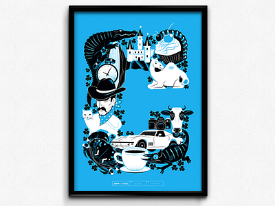C Is For Cyan (CMYK Poster Series) alphabet cat cmyk coffee crocodile cyan illustration lettering poster print texture typography