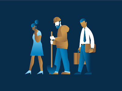 "Stuck" Career Page Illustration beard blue collar careers construction dress employees figures gradients illustration jobs man people stuck website white collar woman workers