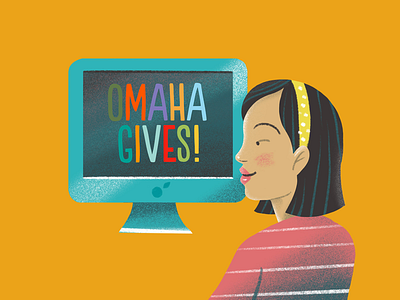 Omaha Gives Girl beautiful computer donate girl give giving hair headband imac non profit omaha orange procreate sketch smile