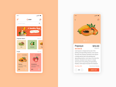 Natural Food Shop Mobile App UI Design ecommerce app food app homepage mobile app product page ui design ux design