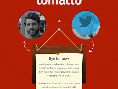 tomatto closing page one page twitter ui user interface website wood