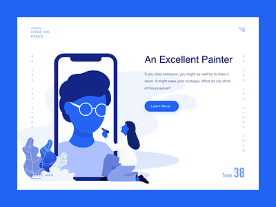 Drawing illustration blue character drawing illustration mobile phone shell pen ui
