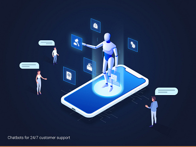Chatbot - Customer Support 247 bot bots chat chatbot chatbots creative customer care customer support design gradient illustration reson8 robot sms sms marketing sms support support