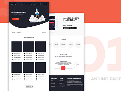 Ticket platform Landing Page landing page prototype ticketing ui ux web