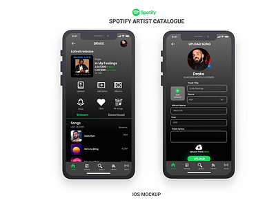 IOS Spotify Artist Catalogue dashboard ios iphone landingpage minimal mobile music nigeria spotify ui upload ux